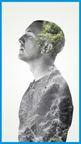 final result. carl blended with a waterfall. Silverbox Double Exposure Workshop